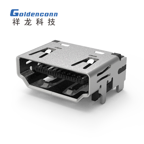HDMI SOCKET R/A SMT 19PIN WITH SHRAPNEL,SHELL DIP(短脚） HDM055